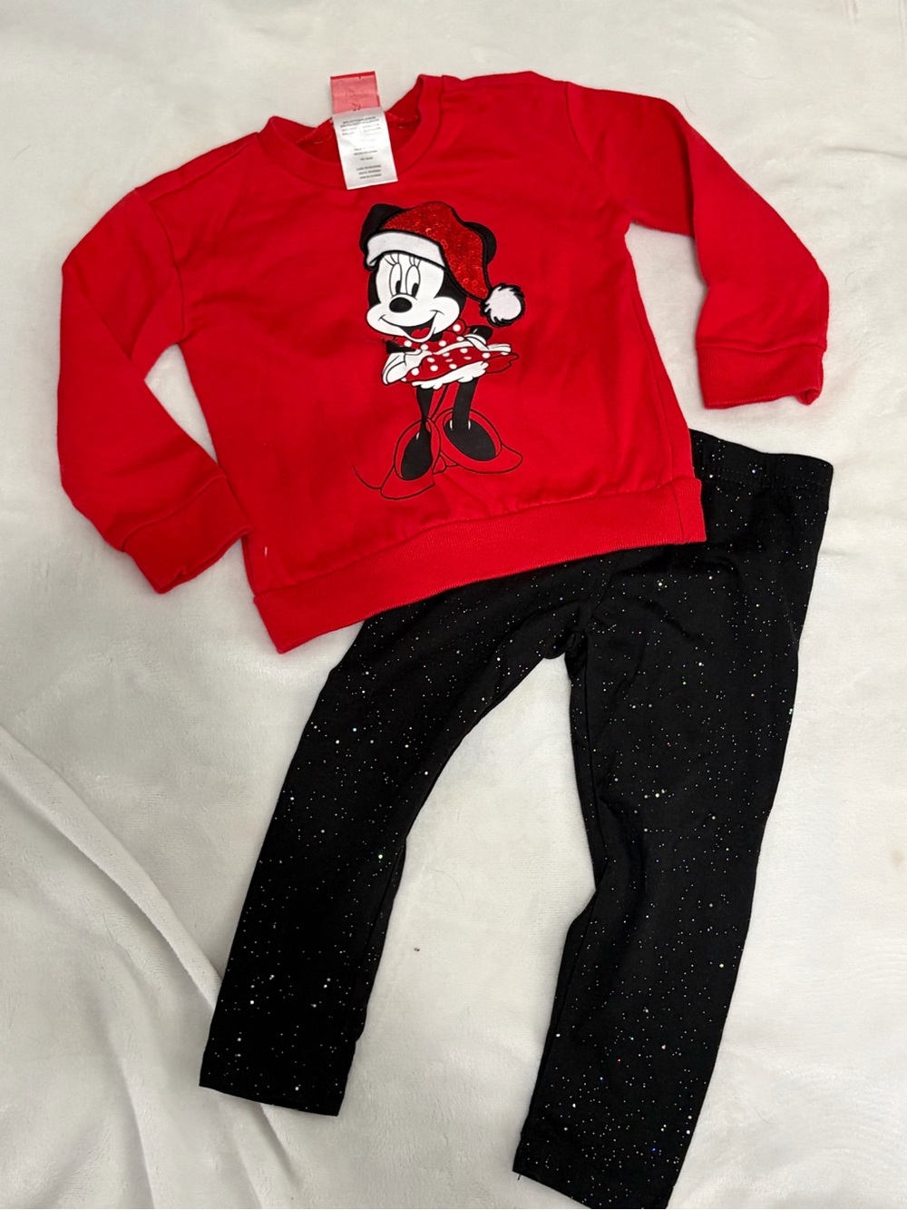 Disney Red Minnie Sweatshirt with Black Sparkle Leggings